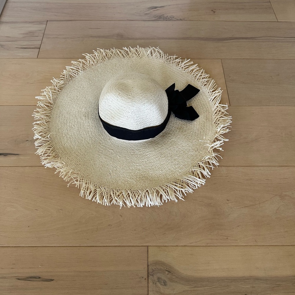 Straw Sun Hat with Black Ribbon J Crew